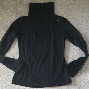 Asics Winter Black Long Sleeve 1/2 Zip Top with Pink Logo